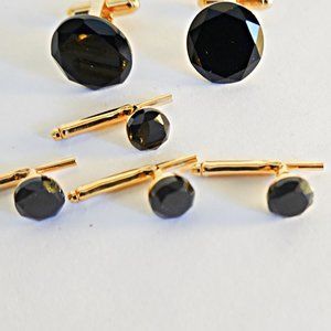 14k Gold Filled  Black Gemstone Cufflinks Studs